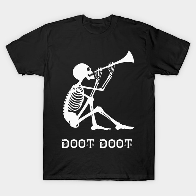 Silly Skeleton Flute Player T-Shirt by Talesbybob